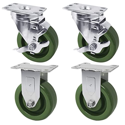 HANDSAMMU 4"X1.5" Heavy Duty Casters-High Temperature Oven Rack Casters, Industrial casters-Set of 4 with Loading Capacity: 2800LB (2 Brake &2 Rigid)