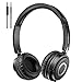 Vogek On Ear Headphones with Mic, Lightweight Portable Fold-Flat Stereo Bass Headphones with 1.5M Tangle Free Cord and Microphone-Black
