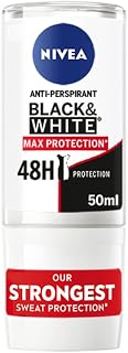 NIVEA Black & White Max Protection (50ml), Deodorant for Women, Antiperspirant Roll On to reduce White Marks, Deodorant Womens,  Maximum Protection, 48h Protection