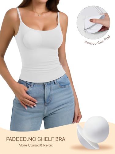 Image of PINKMSTYLE Tank Tops for Women with Built in Bra Adjustable Camisole White XL