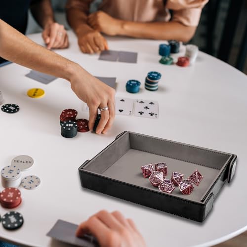 SIQUK Magnetisches Würfeltablett Rechteckiges Würfelbrett Faltbar Würfelbretter Samt Leder Würfelteller für Dungeons and Dragons, Gray