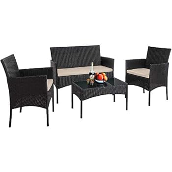 Alternative view of Outdoor 4 Pieces Rattan Chair Sofa Conversation Set Patio Wicker Set with Table Backyard Lawn Porch Garden Poolside Balcony Furniture (Black)