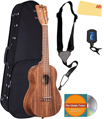 Kala KA-TEAK-C Teak Concert Ukulele with Hard Case, Strap, Tuner, Austin Bazaar Instructional DVD, and Polishing Cloth