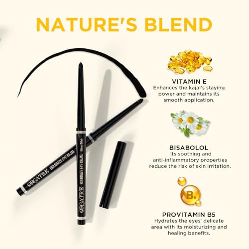 Image of Orgatre Boldgaze Eye Kajal | Waterproof, Smudgeproof - 24 Hours Long Stay - Darkest Black- One Swipe Application - Vitamin E, Provitamin B5 and Castor Oil - 0.35 Gm, Matte Finish (Pack of 2)