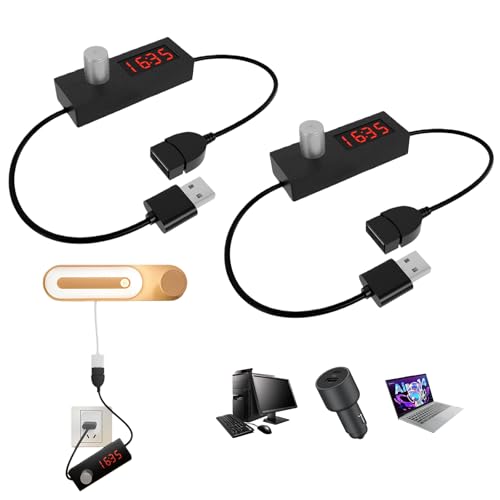 2 Stück 5V USB Countdown Timer Schaltkabel, Einstellbares Auto-Off-Schalter, USB Schalter mit Countdown-Funktion, Zeitschaltuhr für Lüfter, Lampen und Wasserpumpen(Schwarz)