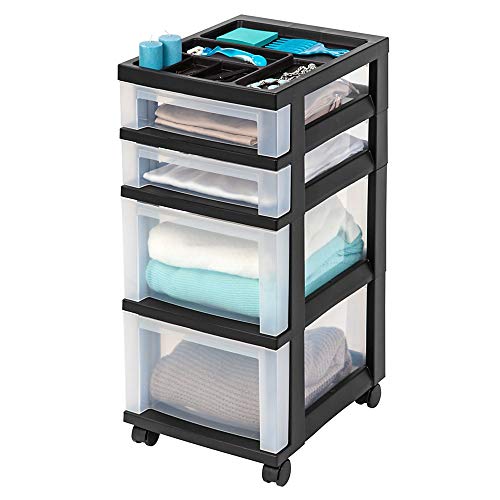 Iris 4-Drawer Rolling Storage Cart With Organizer Top, Black #TOP2