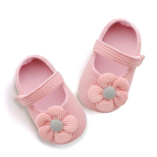 SHEKAKO Infant Girls Walking Shoes, Princess Bowknot Flats Prewalker, Cartoon Soft Sole Wedding Dress Sneakers, Newborn Light Baby Soft Bottom Warm Crib Shoes (Flowers Pink,10-13 Months Infant)