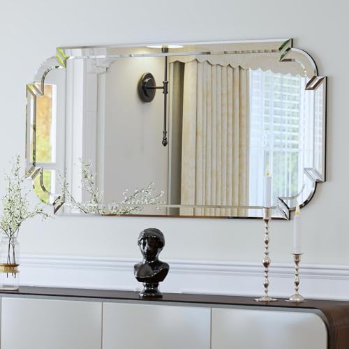 Chende Modern Decorative Wall Mirror, 47''x32'' Large Living Room Mirror with Beveled Glass Frame, Rectangle Accent Mirror for Bathroom, Dining Room, Entryway, Bedroom