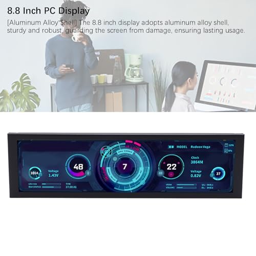 Image of Zunate 8.8 Inch Computer Secondary Display, 1920x480 Mini PC Monitor with Type C PH Interface Aluminum Alloy Housing Auto Play Rotation Low Power Use