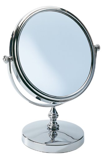 WENKO 3656190100 Kosmetikspiegel Romantic - Standspiegel, klappbar, Spiegelfläche ø 13cm, 300% Vergrößerung, Stahl, 18 x 21.5 x 10.5 cm, Chrom