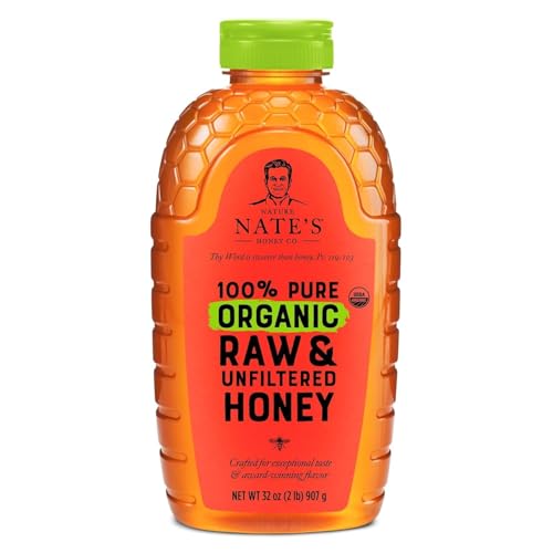 Nate's Organic 100% Pure, Raw & Unfiltered Honey - USDA Certified Organic - 32oz. Squeeze Bottle