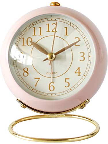 Image of Small Table Clocks, Classic Non-Ticking Tabletop Alarm Clock with Backlight, Battery Operated Desk Astronaut Clock with HD Glass for Living Room Bedroom Bedside Indoor Decor (Beige)