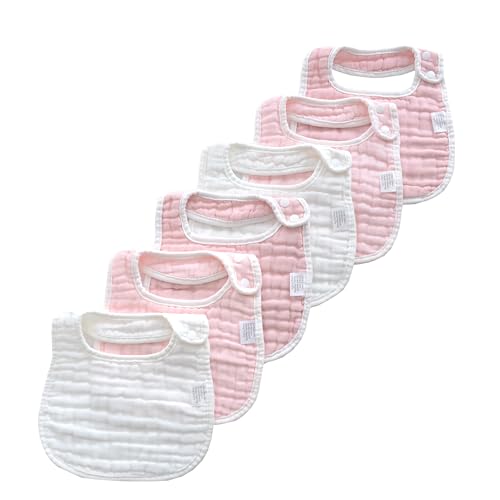 MUKIN Baby Muslin Bibs and Burp Cloths, 6 Pack, Soft Absorbent Cotton, Adjustable
