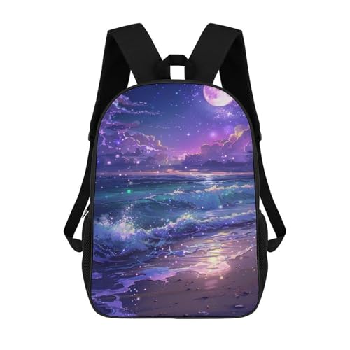 Sac à dos scolaire magique de 17 pouces avec motif océan 3D pour filles