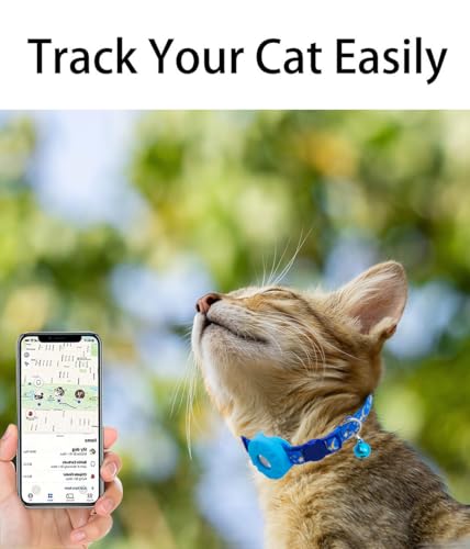 Image of Airtag Cat Collar Breakaway, Safety Kitten Collar with Apple Airtag Holder, GPS Cat Collar with Bell, Lightweigh Tracker Cat Collars for Girl Boy Cats, Kittens and Puppies (Blue Moon)