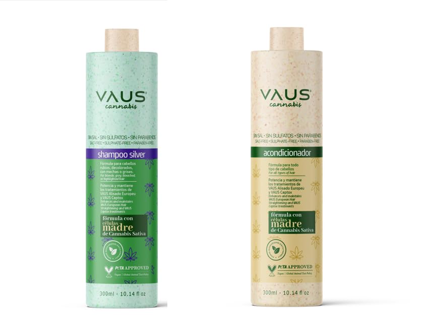VAUS | PACK Ahorro Post-Alisado | Champú y Acondicionador sin Sulfatos ni Parabenos - Vegano, Eco Friendly y con Envase Biodegradable | Cabellos claros - canas