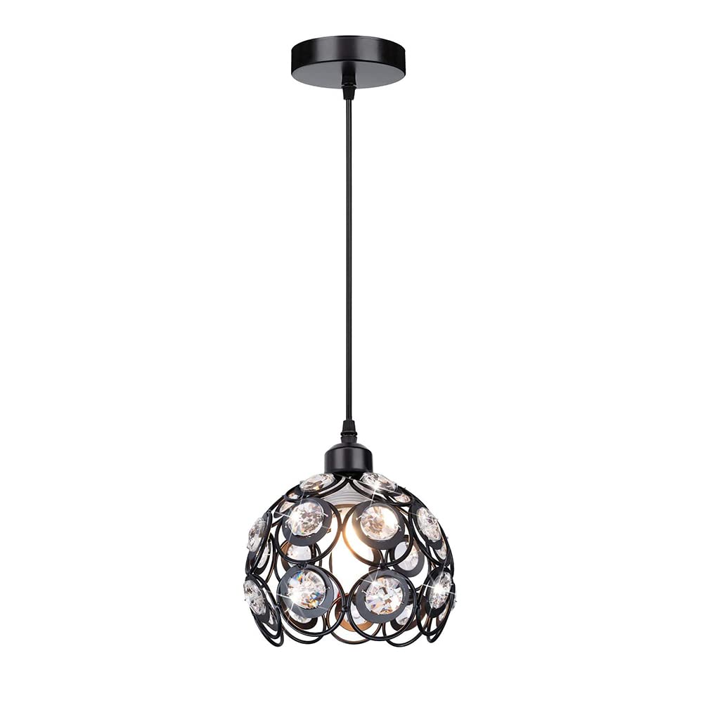 Suspension cage noire et mini cristal précieux au design vintage épuré - 7