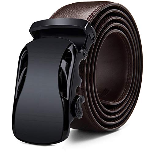 ??????? NOMSOCR Men's Real Leather Ratchet Dress Belt with Automatic Buckle for Business and Casual (Brown-1, Adjustable from 44