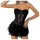 MakeMeChic Women's Lace Mini Dress Tube Corset Ruffle Tiered NYE Party Cocktail Night Out Dresses Black Large