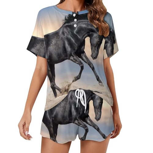 Pyjama course de chevaux femme short et manches courtes d'été