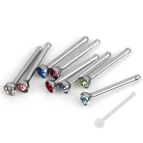 8 Pieces Nose Rings Bone Stud, Nose Gem 20G comes with 1 Nose Retainer