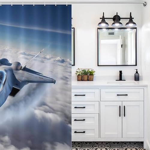 Rideau douche tissu polyester avion de chasse finition premium durable - 5