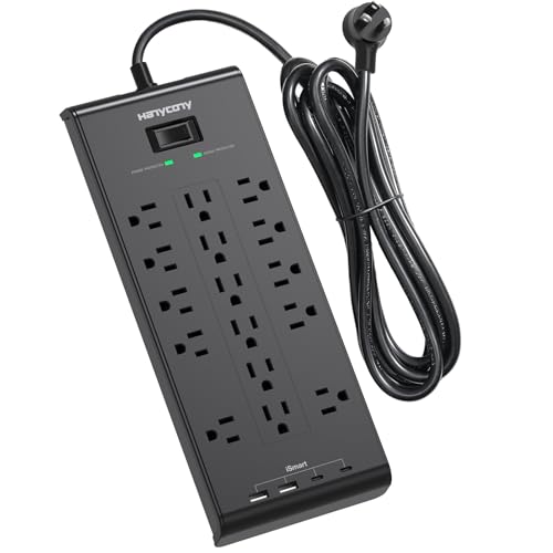 Power Strip 10 Ft, HANYCONY Surge Protector with 16 Outlets 4 USB Ports(2 USB C), Flat Plug Heavy...