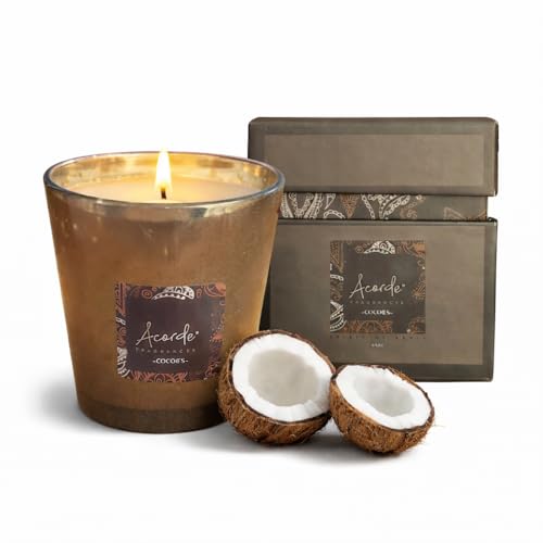 VICEMA Vela Aromática,Perfumada Aromaterapia y Vela Decorativa Vela en Vaso de Cristal. Tamaño Grande 8 x 8 x 9 cm. Aroma a coco Duración 42 horas.