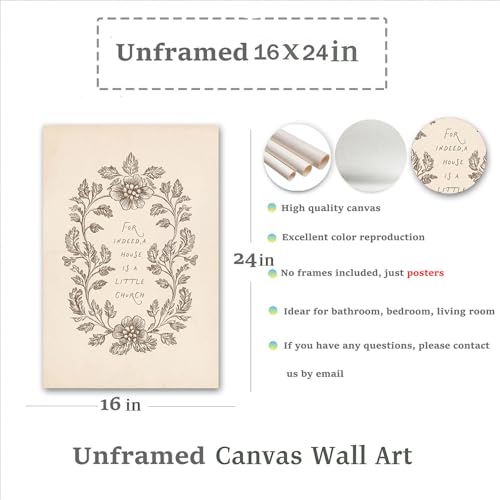 Christian Wall Art Decor Jesus Canvas Wall Art For Indeed A House Is A Little Church Poster Prints Vintage Neutral Beige Minimalist Scripture Artwork for Living Room Bedroom Prayer Room 16x24 Unframed — view 6