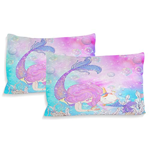 Zoeo Girls Mermaid Twin Bedding Set Pink Blue Unicorn Magic Cat Bed Sheets Sets Cartoon Bedspreads Cute Duvet Cover Set 3 Pieces For Teens #TOP1
