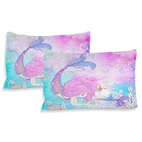 ZOEO Girls Mermaid Twin Bedding Set Pink Blue Unicorn Magic Cat Bed Sheets Sets Cartoon Bedspreads Cute Duvet Cover Set… 41a794cPuGL. SS280