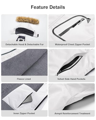 Image of Pursky Men's Waterproof Ski Jacket Winter Snow Coats Fur Hooded Raincoats Parka