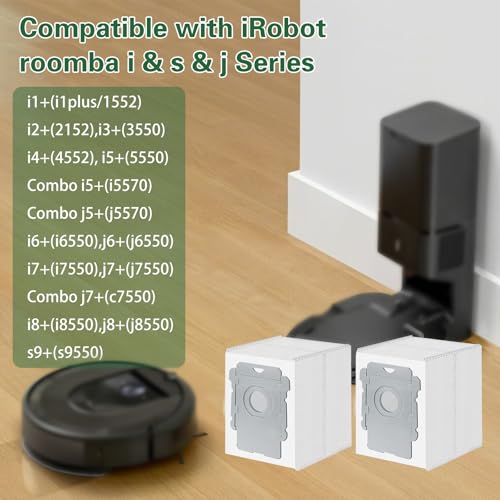 Image of 12 Pack Vacuum Bags for iRobot Roomba 105 Vac 104 405 504 505 705 Combo j7+ j9+ s9+ i3+ i7+ i8 i7 i6 i5 i4 i3 10 Max, All Clean Base Automatic Dirt Disposal Bags