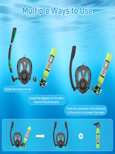 Mini tanque de buceo con máscara de snorkel 0.5L Tanque de aire inflable con máscara facial completa para snorkel recreativo y buceo superficial miniatura 4
