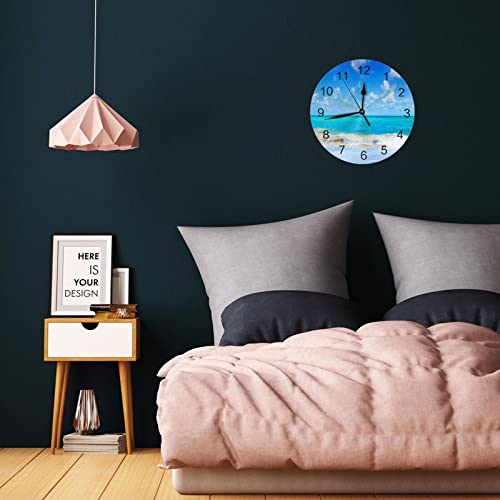 Vbcdgfg Round Wall Clock Blue Beach Sea Wave Clock10 Inch Silent Non Ticking Wall Clocks Battery Operated For Home Office School Decor ¡­ #TOP3