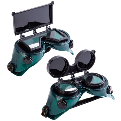RQcMid Schweißerbrille Schutzbrille Brillenträger Steampunk Goggles Automatik Schweißhelm 2 Stück mit Rundem und Eckigem Design