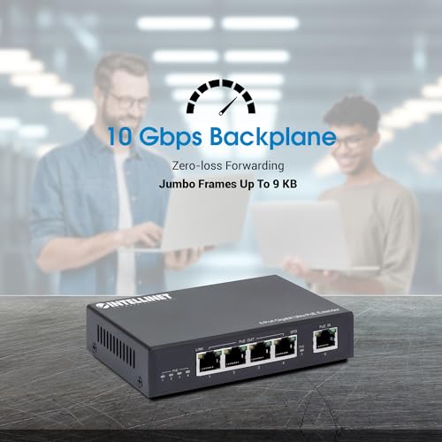 Image of Intellinet 4-Port Gigabit PoE++ Extender, 90W, 328 Ft Range, Metal | IEEE 802.3bt /at /af pass-through switch adds 656 total reach, powers cameras, APs and VoIP phones via RJ45