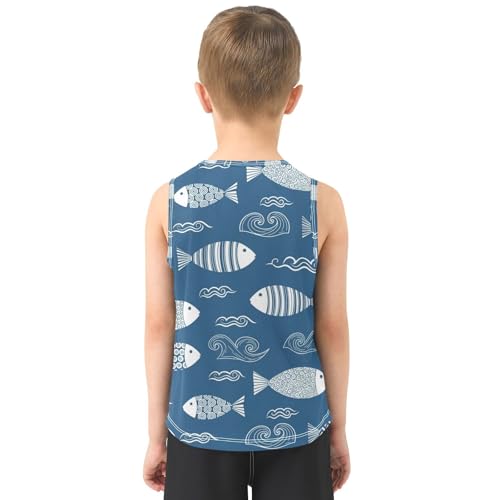 J JOYSAY Fish Wave Blue Boys Tank Top Sleeveless Muscle Shirts Quick Dry Sport Active Workout Kids T-Shirts 3-15T3