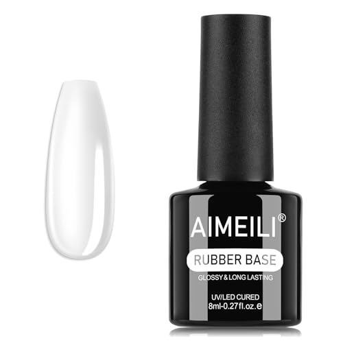 AIMEILI Clear Base Rubber Gel, Cura UV/LED Autonivelante para Uñas Reforzador de Uñas Flexible con Brillo Pegamento para Rhinestones Base y Builder Semipermanente 4 en 1