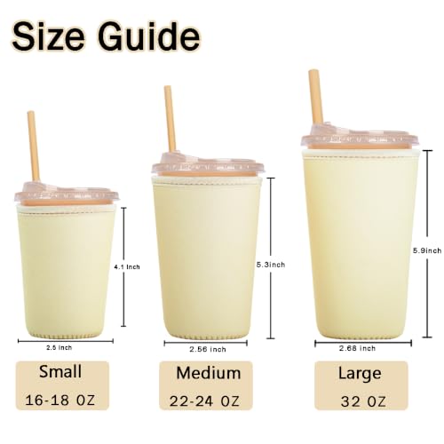 Image of Reusable Insulated Sleeve for Iced Coffee Cup, 3-Pack Coffee Neoprene Drink Sleeve for Cold & Hot Drinks, Beverage Holder for Iced Coffee (Creamy Yellow)