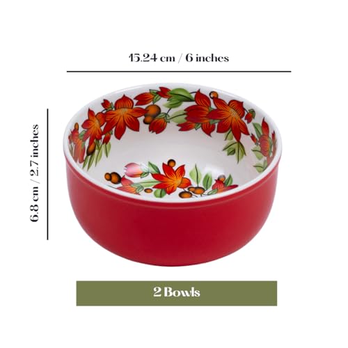 Image of GOLDEN QUEEN'S Handcrafted Ceramic Bowls, Set of 2 | Ideal for Snacks, Ramen, Salad, Cereals, Rice, Dinner - Rustic Bloom Bowl