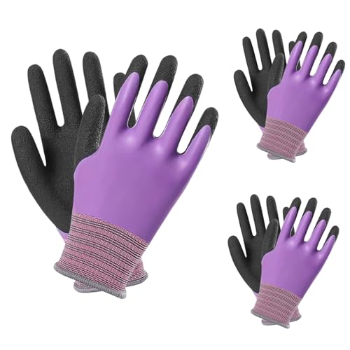 Jsdoin 3 Pairs Gardening Gloves Superior Grip Work Gloves Durable Comfortable Breathable Multipurpose for Gardening Construction, Logistics,Warehousing,Landscaping 3Pairs ((S)-Purple)