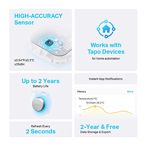 Tapo Smart Temperature & Humidity Sensor, Free Data Storage, Real-Time Notifications, Battery Included, Work With Alexa And Google Home, Hub Required Sold Separately, White (T310) view 2