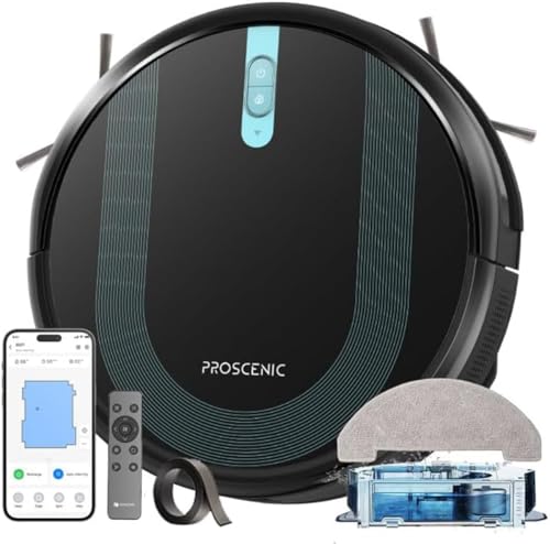 Proscenic 850T Robot Aspirapolvere Lavapavimenti Potente 3000Pa Aspirazione, Serbatoio Acqua Elettrico 2-in-1, Controllo Siri IFTTT APP Alexa, per Domestica Capelli Polvere Lavapavimenti