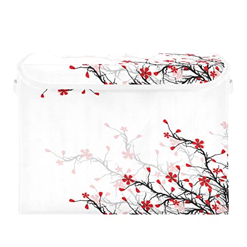 Mnsruu Storage Boxes with Lids, Plum Blossom Winter Chinese Style Large Storage Basket Organizer Shelves Cube Bin Toy Clothes Underbed - Image 3
