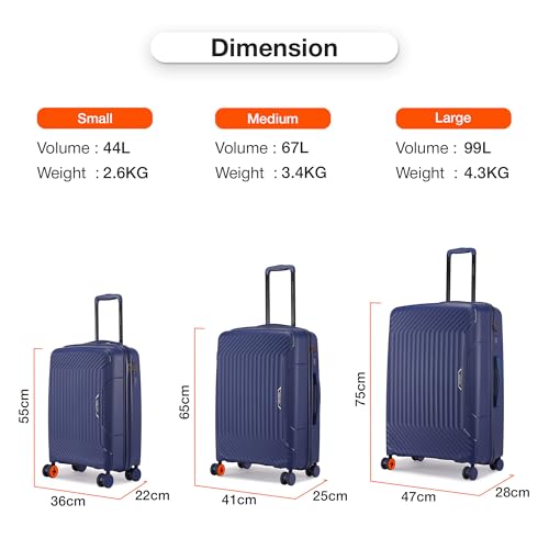 Image of Nasher Miles Coorg Hard-Sided Polypropylene Check-in Luggage 28 inch | 75cm | 8 Wheels Large Trolley Bag for Travel | Suitcase (Navy Blue)