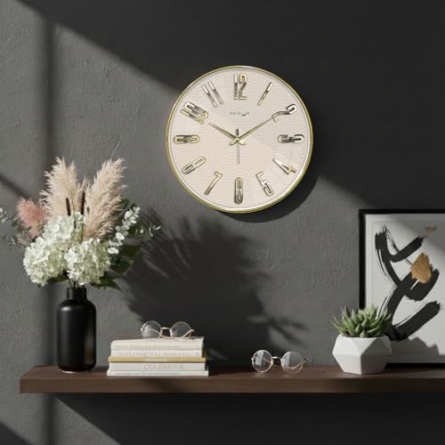 Image of RANDOM Silent Wall Clock, Non-Ticking Quartz Movement, Foiling Ring and 3D Numbers (Gold Frame)