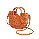 RomanticDesign Bolso de mano de paja para mujer, bolso grande de verano, playa, bolso cruzado para vacaciones, A-Naranja