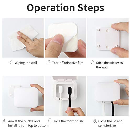 La roskey UV Toothbrush Sanitizer - Portable Toothbrush Holder Case Wall Mount or Countertop for Travel and Home, USB Rechargeable Toothbrush Cleaner Organizer with Ultraviolet Light (Single+White)