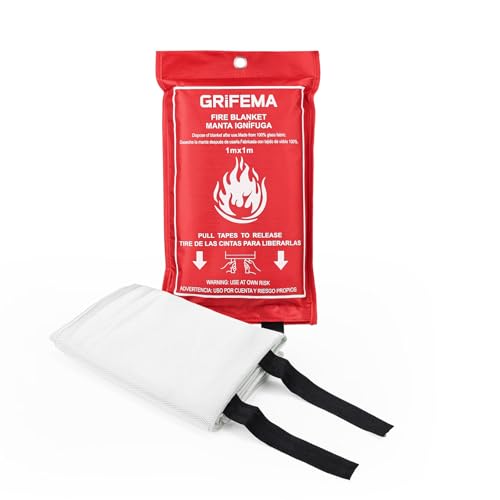 GRIFEMA GA3001 Küchenfeuerdecke 1 m x 1 m Glasfaser-Feuerlöschdecke EN1869:2019 Brandschutzdecke Geeignet für den Einsatz in Haushalten, Fahrzeugen, Büros, bei Grillpartys im Freien, Kaminen